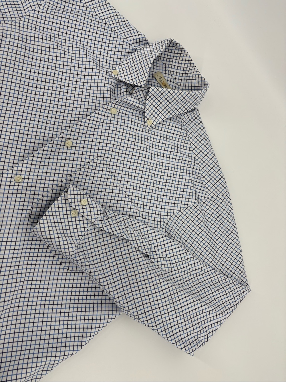 Peter Millar Men's Long Sleeve Button Down Shirt Blue White Tattersall Check L